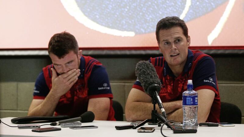 SWITCH: Rassie Erasmus (right) has brought Ian Keatley into the Munster side Photo credit should read: Niall Carson/PA Wire 