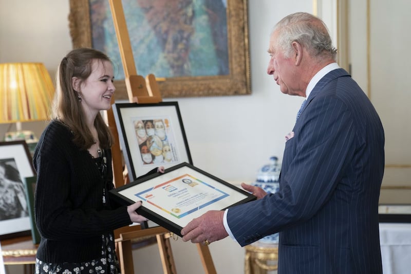 Prince of Wales meets winners of stamp competition