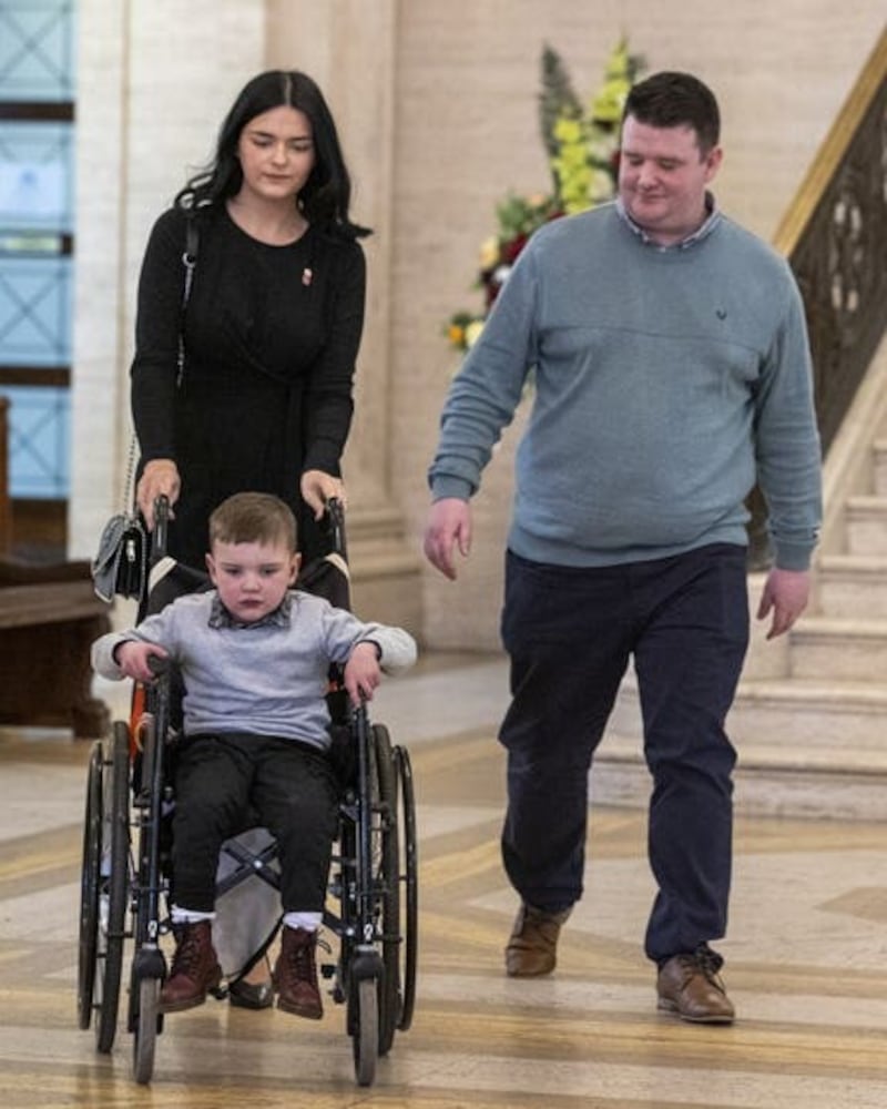 Dáithí Mac Gabhann and his parents Mairtin MacGabhann and Seph Ni Mheallain (Liam McBurney/PA)