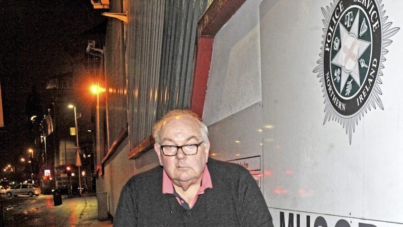 Jim McCafferty presents himself at Musgrave Street PSNI station. Picture by Alan Lewis, Photopress 