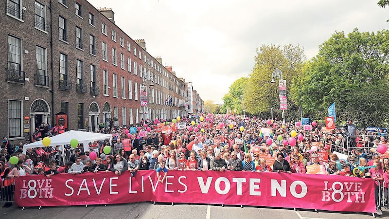Anti-abortion demonstrators from Stand up for Life campaign in Merrion Square, Dublin, on Saturday. Picture by Niall Carson, Press Association