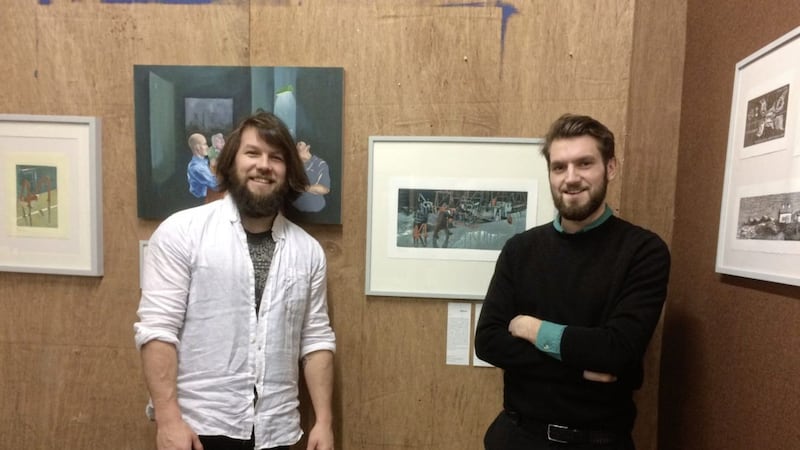 Artist and writer Ruairi Fallon McGuigan and Phil Bell whose collaboration has produced the Strait On art show 
