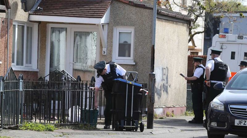 The scene where the man was shot at Distillery Court in west Belfast&nbsp;