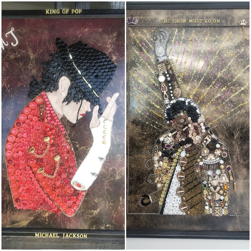 Mrs Harrex's button versions of Michael Jackson and Freddie Mercury