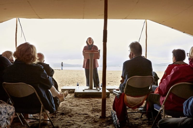 Actor Greta Scacchi reading Homer&#39;s Odyssey on a Donegal beach. Picture by Matthew Andrews 