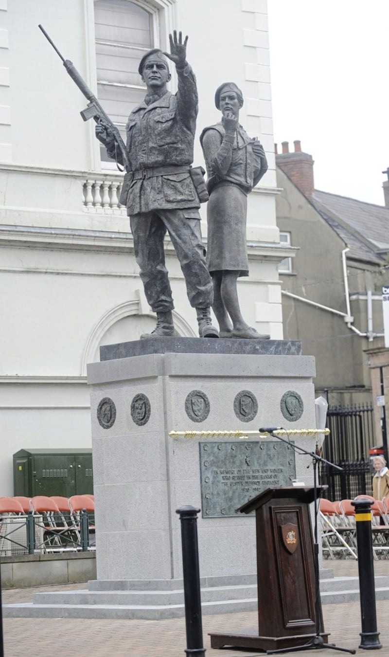 The UDA memorial stands in Market Square, Lisburn 