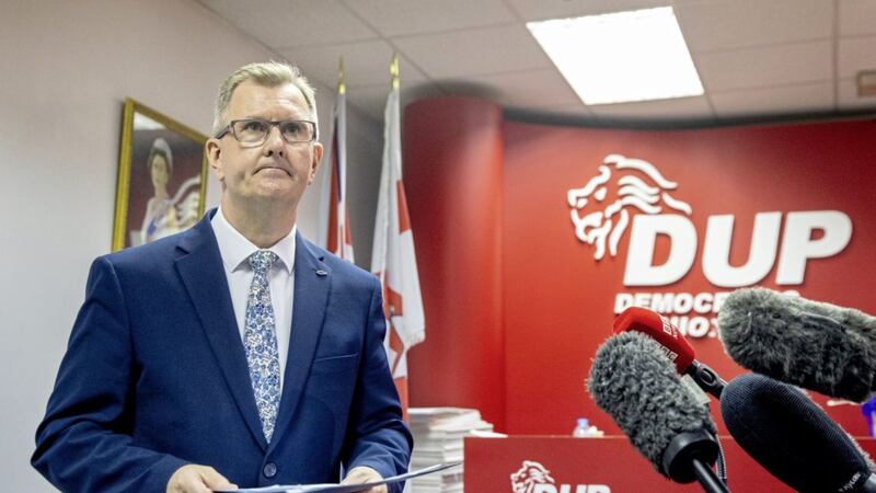 DUP MP Sir Jeffrey Donaldson, launches his campaign to become leader of the DUP on Monday. Photo: Liam McBurney/PA Wire 