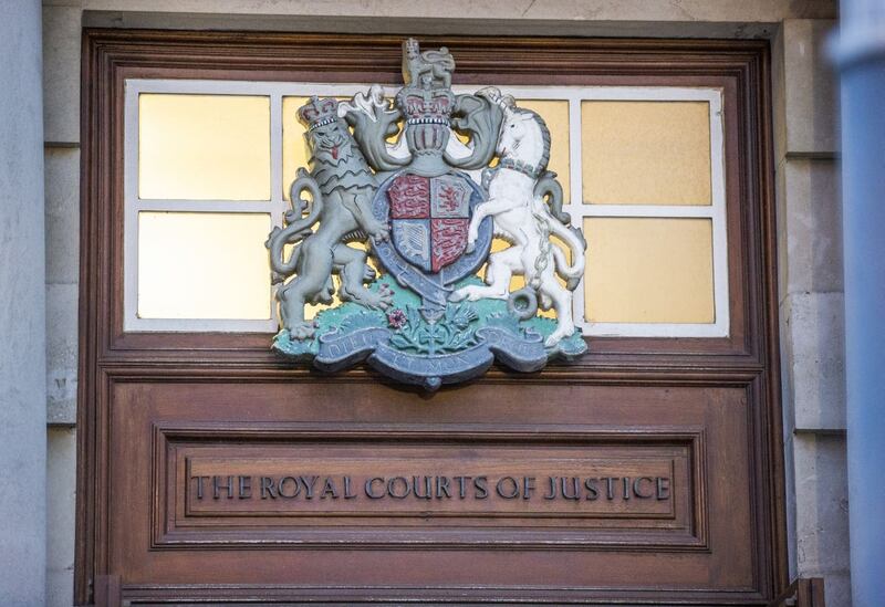 The crest of the Royal Courts of Justice where the High Court and the Court of Appeal sit in Belfast, Northern Ireland