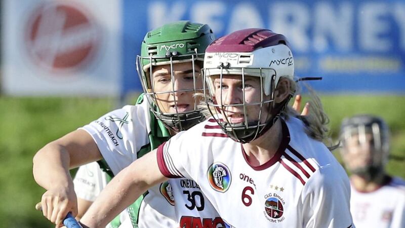 Slaughtneil Aoife ni Chaiside with Noeleen McKenna of Swatragh during the Derry Senior Camogie Championship Final at Bellaghy on Saturday. Slaughtneil scored a very late goal in extra time to set up a replay. Picture Margaret McLaughlin 26-9-2020. 
