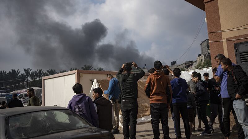 An Israeli air strike hits Khan Younis (Fatima Shbair/AP)