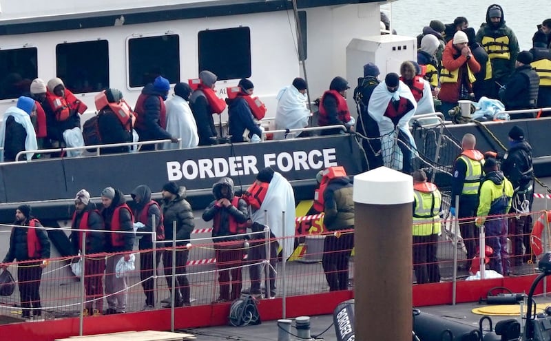 Migrants picked up in the Channel by the Border Force arrive in Dover