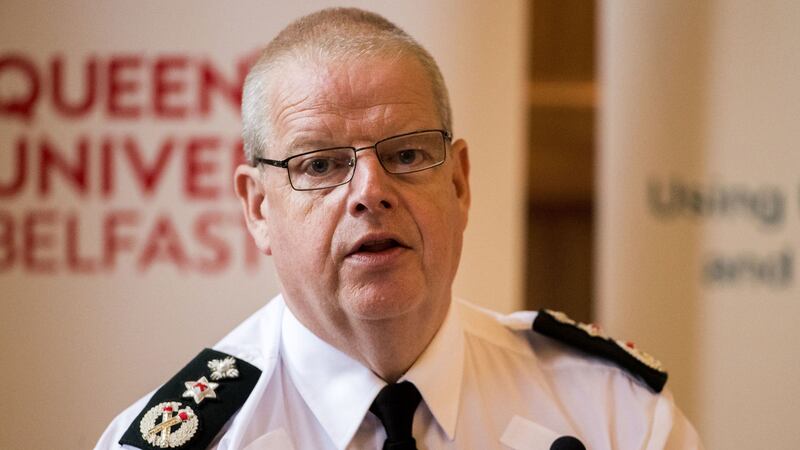 PSNI chief constable Simon Byrne speaks at the Patten 20 Years On: Young People, Policing and Stop and Search conference, in the Great Hall of Queen's University Belfast. Liam McBurney/PA Wire