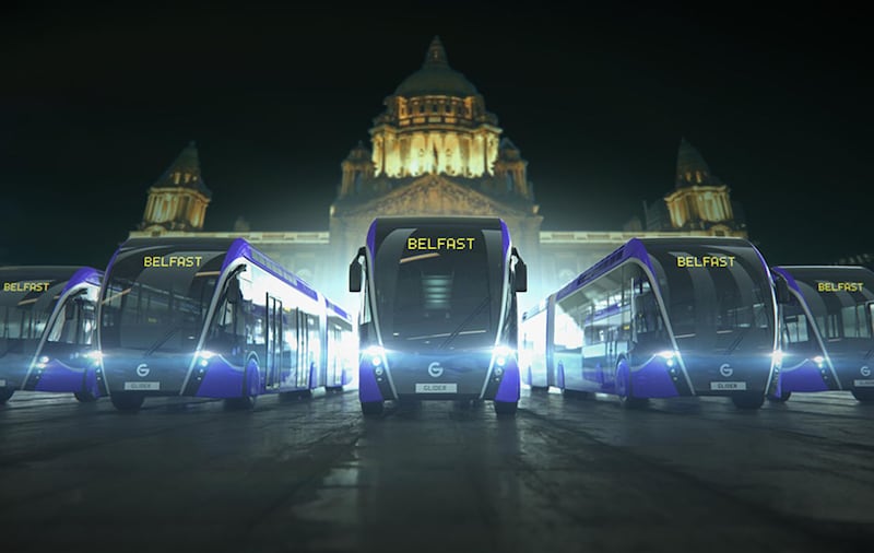 The Belfast Rapid Transit Glider outside City Hall&nbsp;