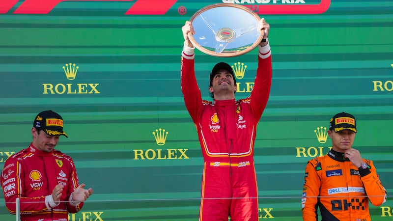 Carlos Sainz celebrated victory at the Australian Grand Prix (Scott Barbour/AP)