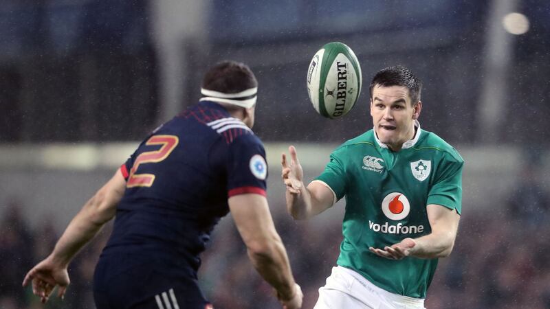 Ireland&rsquo;s Johnny Sexton collects the ball as France&rsquo;s Guilhem Guirado closes in during Saturday&rsquo;s Six Nations clash at the Aviva Stadium. Picture by Press Association<br />&nbsp;