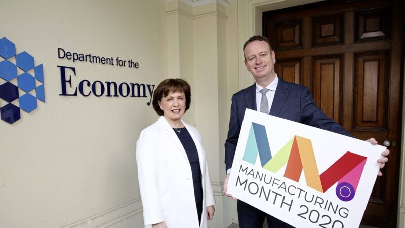 Economy Minister Diane Dodds with Manufacturing NI chief executive, Stephen Kelly 