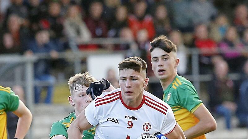 Tyrone's Ruairi McHugh in action during the 2021 Electric Ireland Ulster MFC final. <br />Pic Philip Walsh