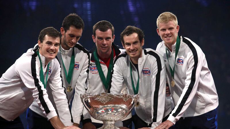 Great Britain celebrate winning the&nbsp;Davis&nbsp;Cup for the first time since 1938