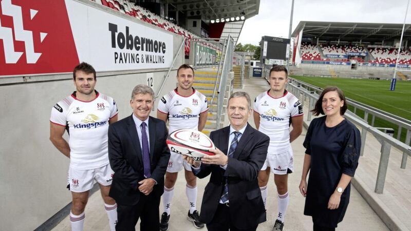 Ulster stars Jared Payne, Tommy Bowe and Jacob Stockdale are joined by Tobermore&rsquo;s David Henderson (managing director), Claire Doyle and Brian Wilson to mark the sponsorship deal 