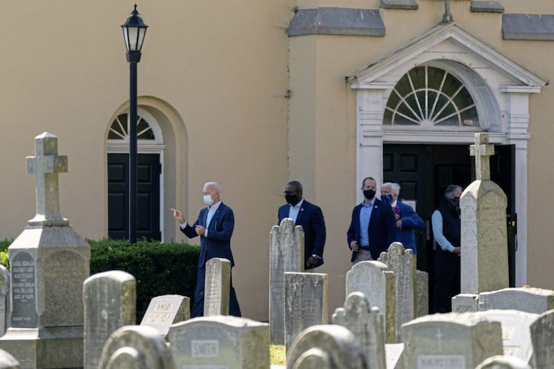 President-elect Joe Biden leaves St Joseph on the Brandywine Catholic Church on Sunday. Mr Biden speaks openly about how his &quot;idea of self, of family, of community, of the wider world comes straight from my religion&quot;. Picture by AP Photo/Carolyn Kaster 
