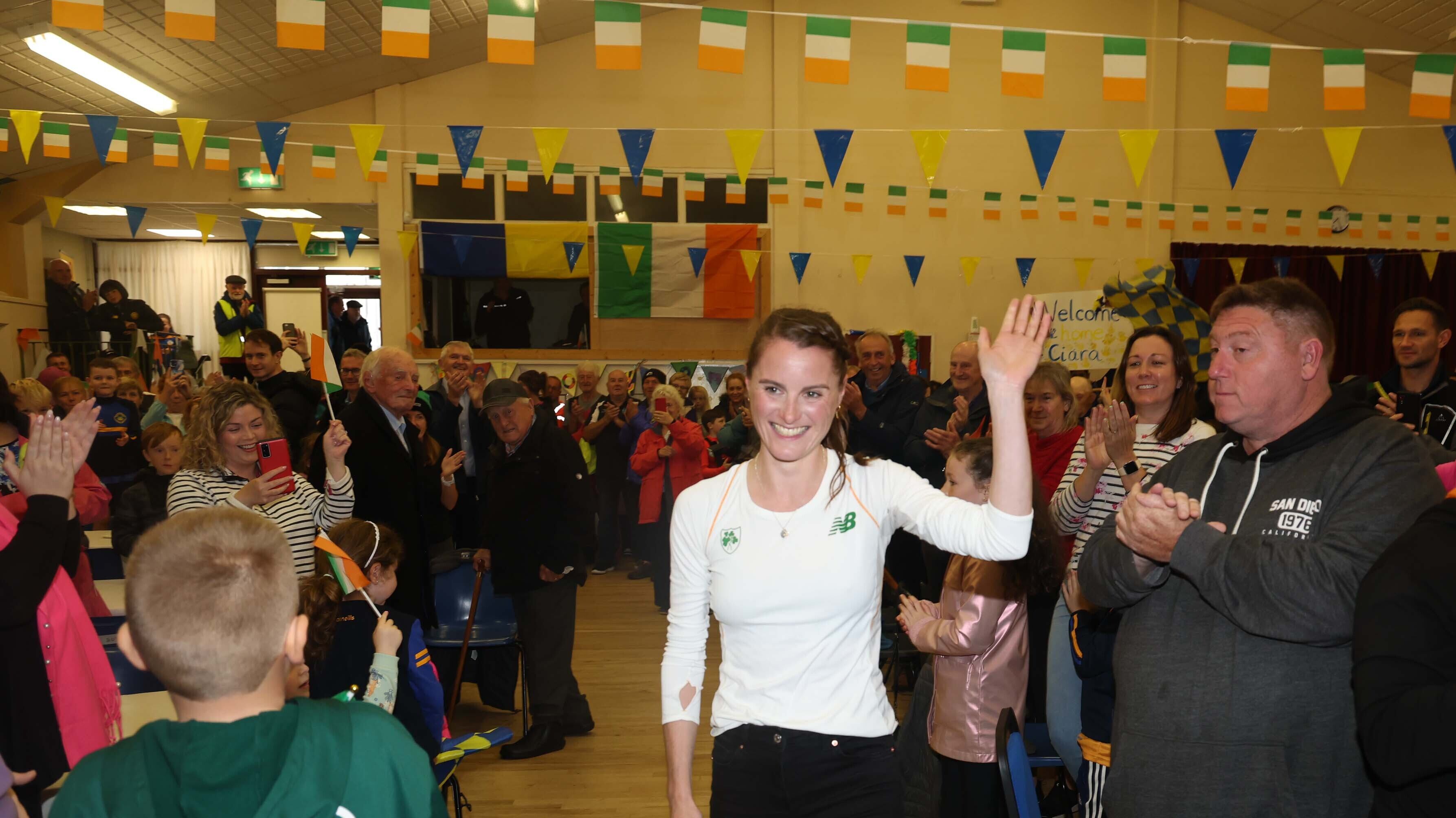 Ciara Mageean is greeted by the people of Portaferry on her homecoming following a record breaking season. Picture by Mal McCann