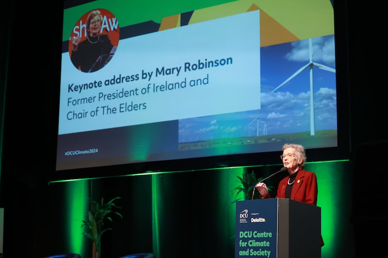 Former president Mary Robinson delivers the keynote speech to the DCU Centre for Climate and Society annual conference