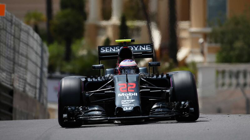 Jenson Button escaped injury after his McLaren was struck by a drain cover during practice for Sunday's Monaco Grand Prix.&nbsp;