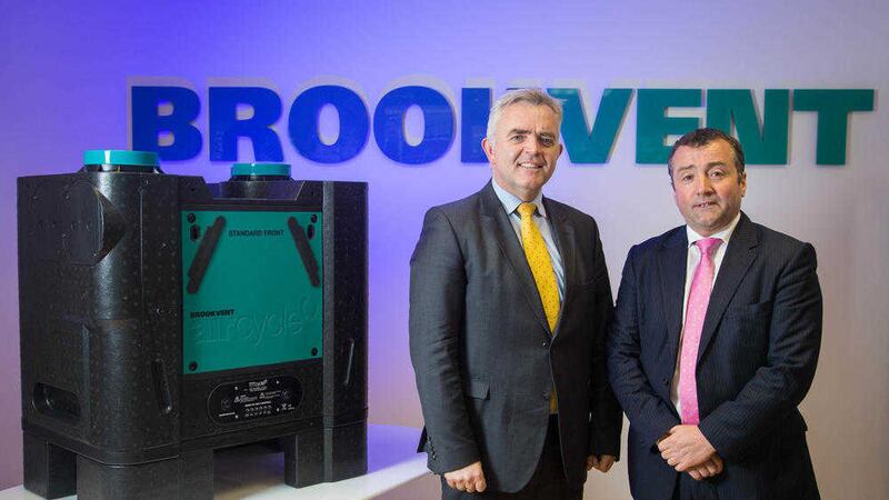 Jonathan Bell officially launched Dunmurry-based Brookvent&rsquo;s new heat recovery ventilation product with Declan Gormley, managing director of Brookvent. 