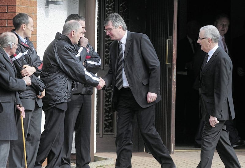 A complaint was lodged against the then Ulster Unionist leader Tom Elliott and party colleague Danny Kennedy after they attended the funeral of Catholic police officer Ronan Kerr. Picture by Pacemaker 
