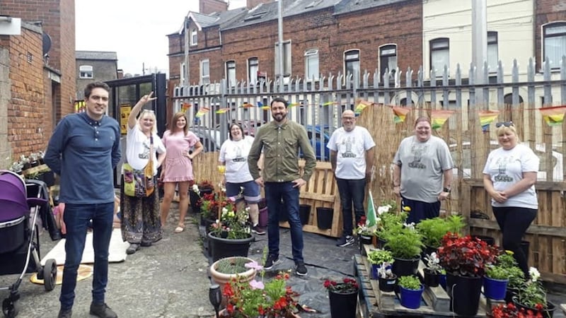 Brenda Goss (second from left), with members of the Three Sisters Community Gardening Group, at the waste ground they hope to transform at Oakman Street. Also pictured are People Before Profit councillor Matt Collins (left) and Paul Dohert, (centre) an SDLP representative, who are also helping with the project 