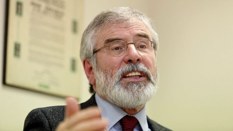 Gerry Adams addressing a Sinn F&eacute;in conference on the constitutional question in Belfast 