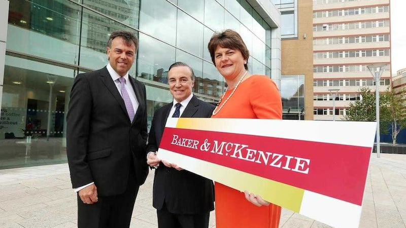 In 2014 then Enterprise Minister Arlene Foster announced that global law firm Baker and McKenzie was to create a further 256 jobs in Belfast. Picture by Kelvin Boyes /Press Eye 