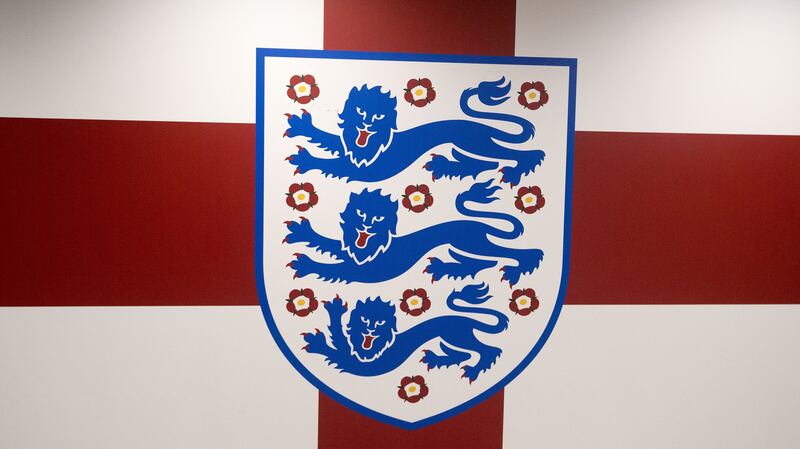 A general view of the England badge inside the tunnel at Wembley Stadium