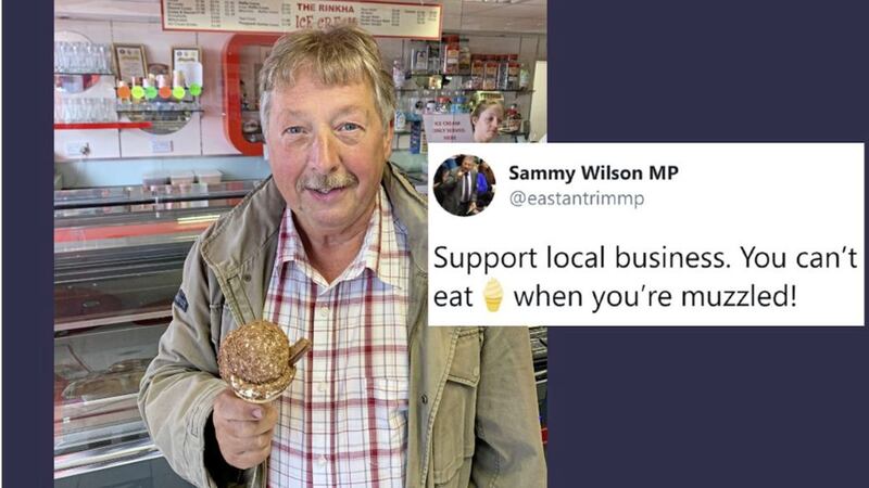 Sammy Wilson posted on Twitter a photo of himself holding an ice-cream, saying &quot;You can&#39;t eat when you&#39;re muzzled!&quot; 