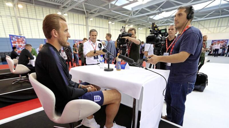 England&#39;s Harry Kane speaks during the media day at St George&#39;s Park, Burton yesterday Picture by PA 