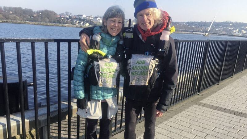 Simon Clark (59) and Rachel Winter (45) who are running 2,600 miles around the entire coast of Ireland in a bid to raise funds to help vulnerable children and orphans around the world 