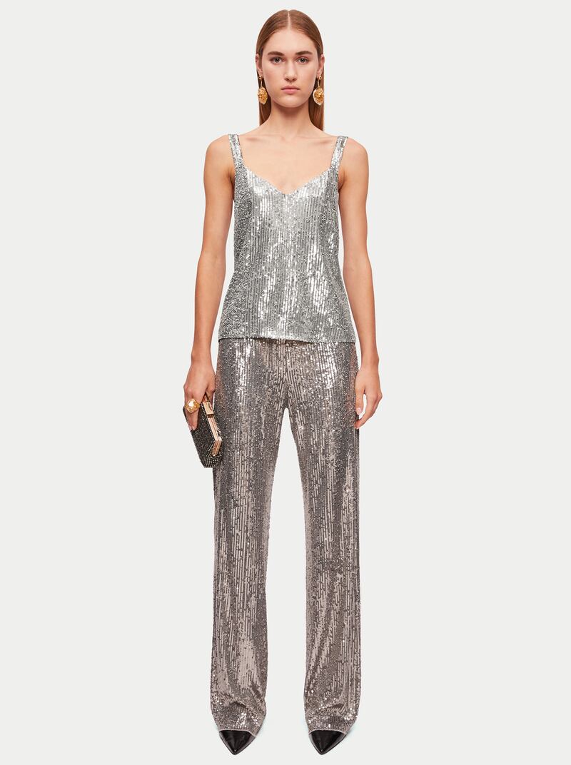 Jigsaw Pewter Sequin Cami; Pewter Sequin Palazzo Trousers