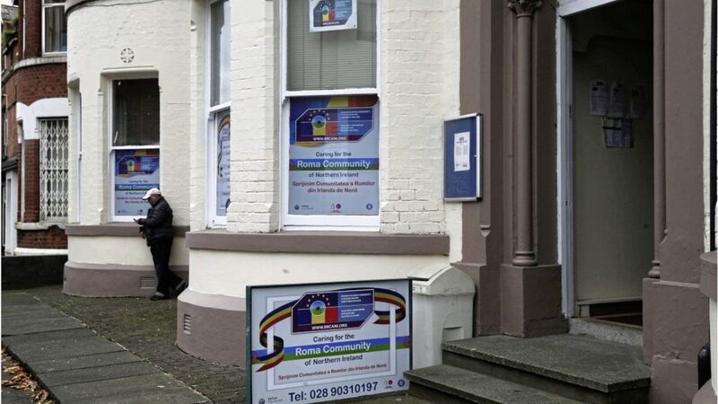 The south Belfast offices of the Romanian Roma Community Association of Northern Ireland, which was at the centre of claims of exploitation and intimidation of south Belfast&#39;s Roma community. Picture by Hugh Russell 