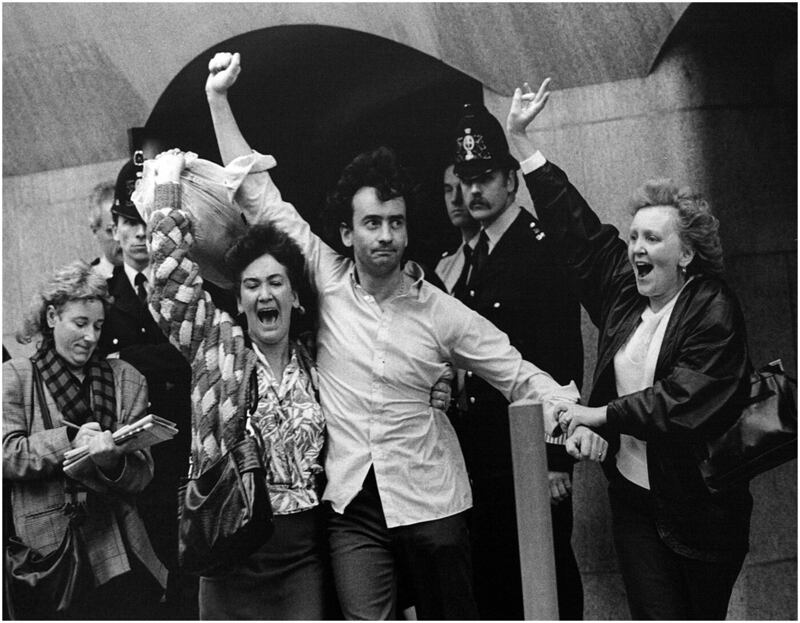 Hugh Russell captured this image of Gerry Conlon leaving London's Old Bailey a free man in 1989 afte rhis wrongful conviction for the Guildford pub bombings was overturned