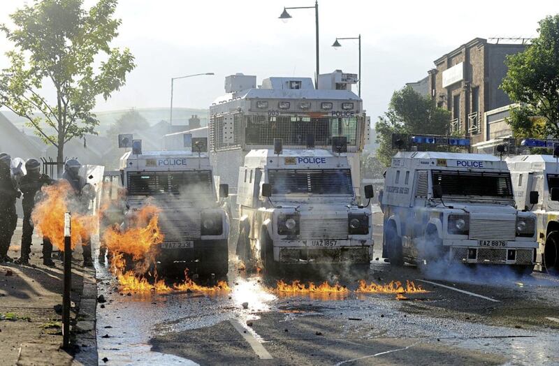 Police used water cannon after coming under attack in the Ardoyne area of north Belfast in 2011. Picture by Pacemaker 