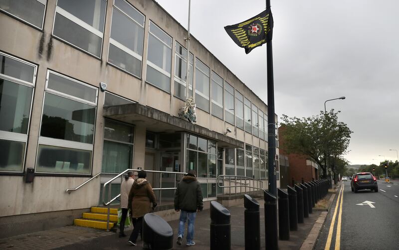<span style="font-family: Arial, sans-serif; ">One of two loyalist paramilitary flags put up outside Newtownards Courthouse</span>