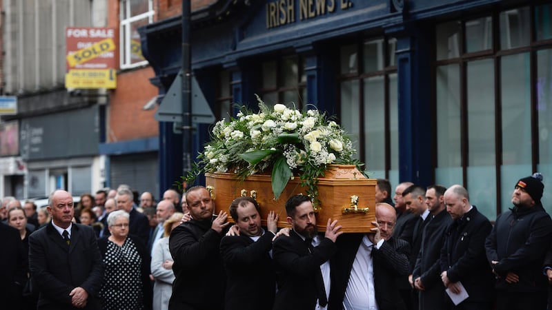 Family, friends and work colleagues at the funeral of Hugh Russell. Picture by Mark Marlow
