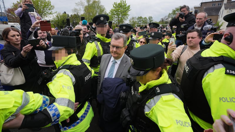 Man arrested after PSNI officer spat at outside court following Sir Jeffrey Donaldson appearance