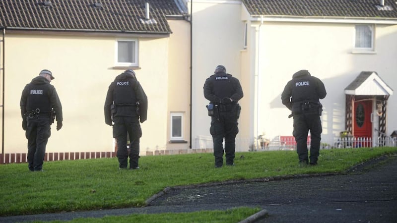 Police investigating the scene of a shooting at a house in Maple court, Lurgan. Picture by Mark Marlow 
