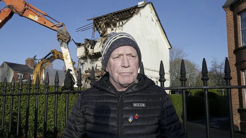 Gary Hoy at the the demolition of the former Kincora Boy&#39;s Home in east Belfast. Picture: Hugh Russell 
