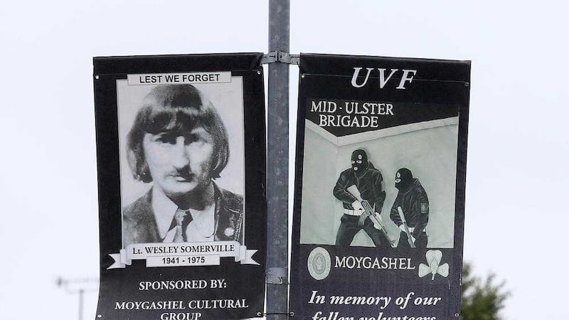 The Wesley Somerville and UVF banners on display in Moygashel Co Tyrone. Picture by Mal McCann 