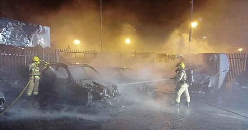 Firefighters at the scene of the blaze at Pennybridge industrial estate in Ballymena. Picture by NIFRS/ Twitter 