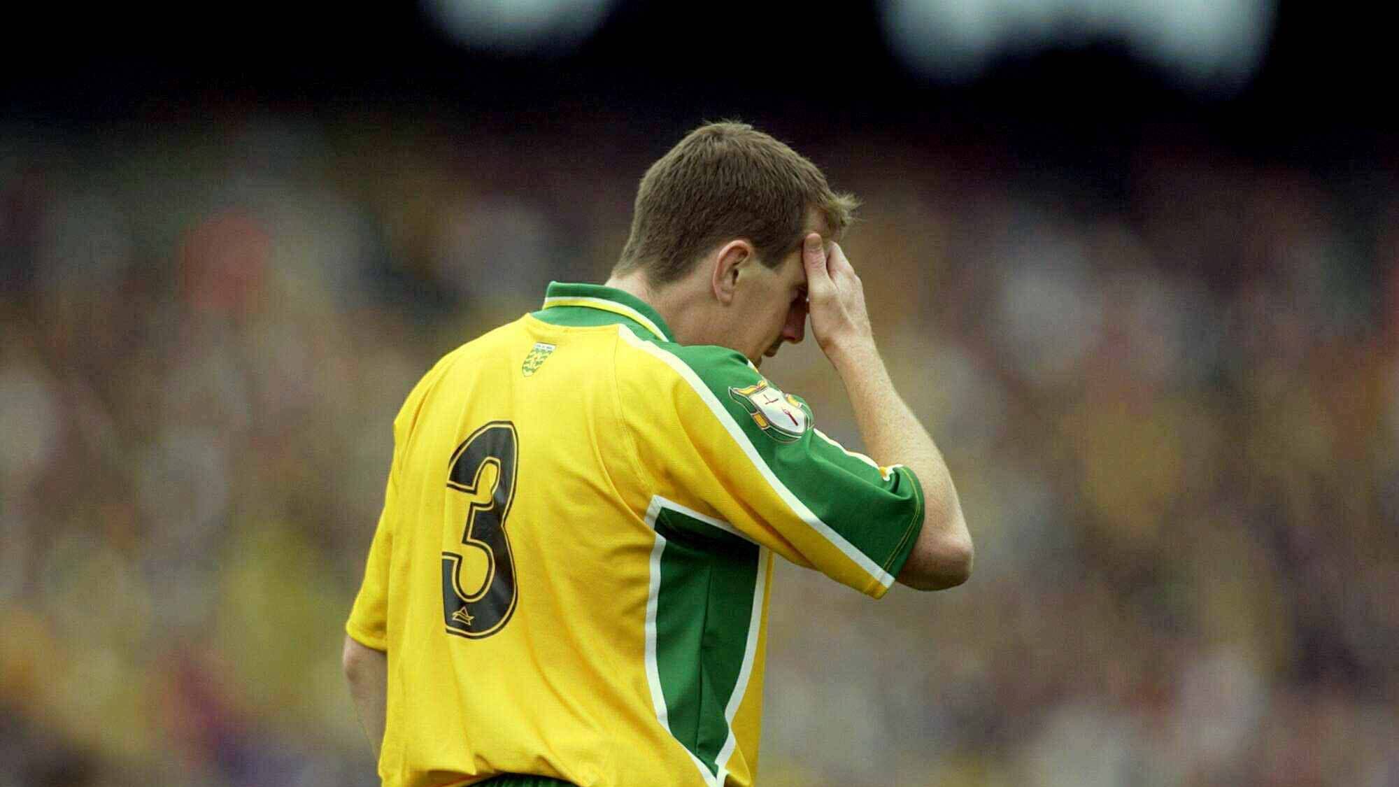 Raymond Sweeney after being sent off by referee Michael Monahan during the 2003 All-Ireland Senior Football Championship Semi-Final between Armagh and Donegal at Croke Park in Dublin. Photo by Ray McManus/Sportsfile