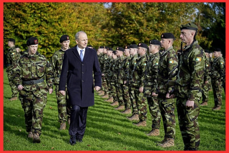 Minister for Defence Miche&aacute;l Martin reviews the men and women of the 123rd Infantry Battalion at Kilkenny Castle prior to their departure for a six-month deployment to Lebanon as part of the United Nations Interim Force 