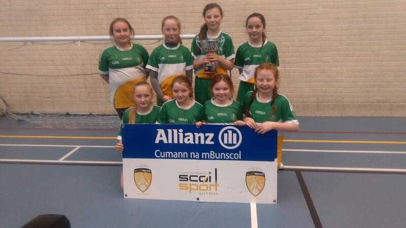 Bunscoil Phobal Feirste lifted the Belfast Antrim Allianz Cumann na mBunscol Indoor Camogie title and now progress to the All-County finals